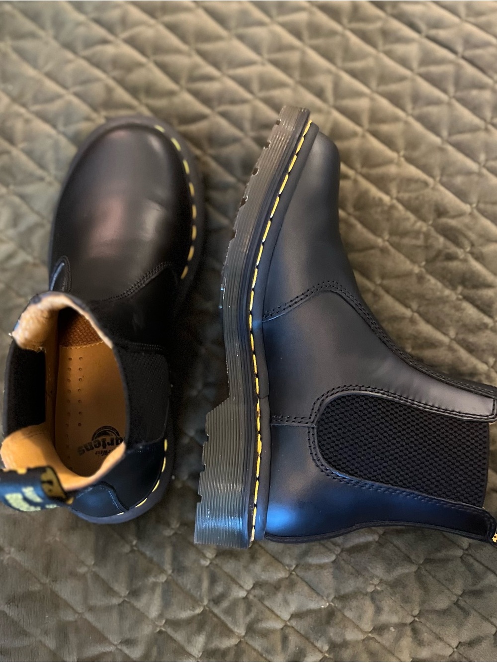 Dr. Martens Black Leather Chelsea Boots with Yellow Stitching